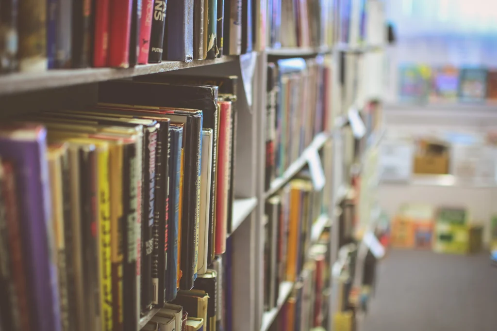 Rows of books on library shelves, a stand-in for organized file storage