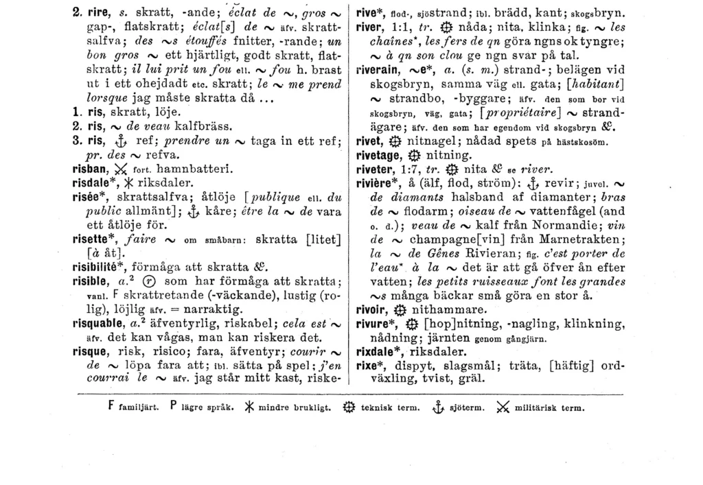 Multilingual Website: Page of a bilingual dictionary with entries, abbreviations and typographic symbols